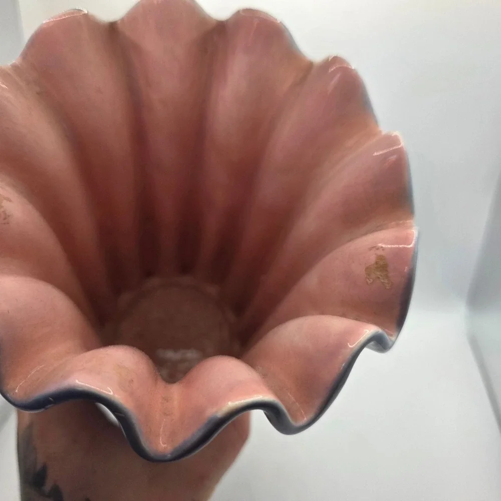 Vintage Red Wing USA 1149 Pottery Vase Blue Pink Ruffled Fluted Art Pottery